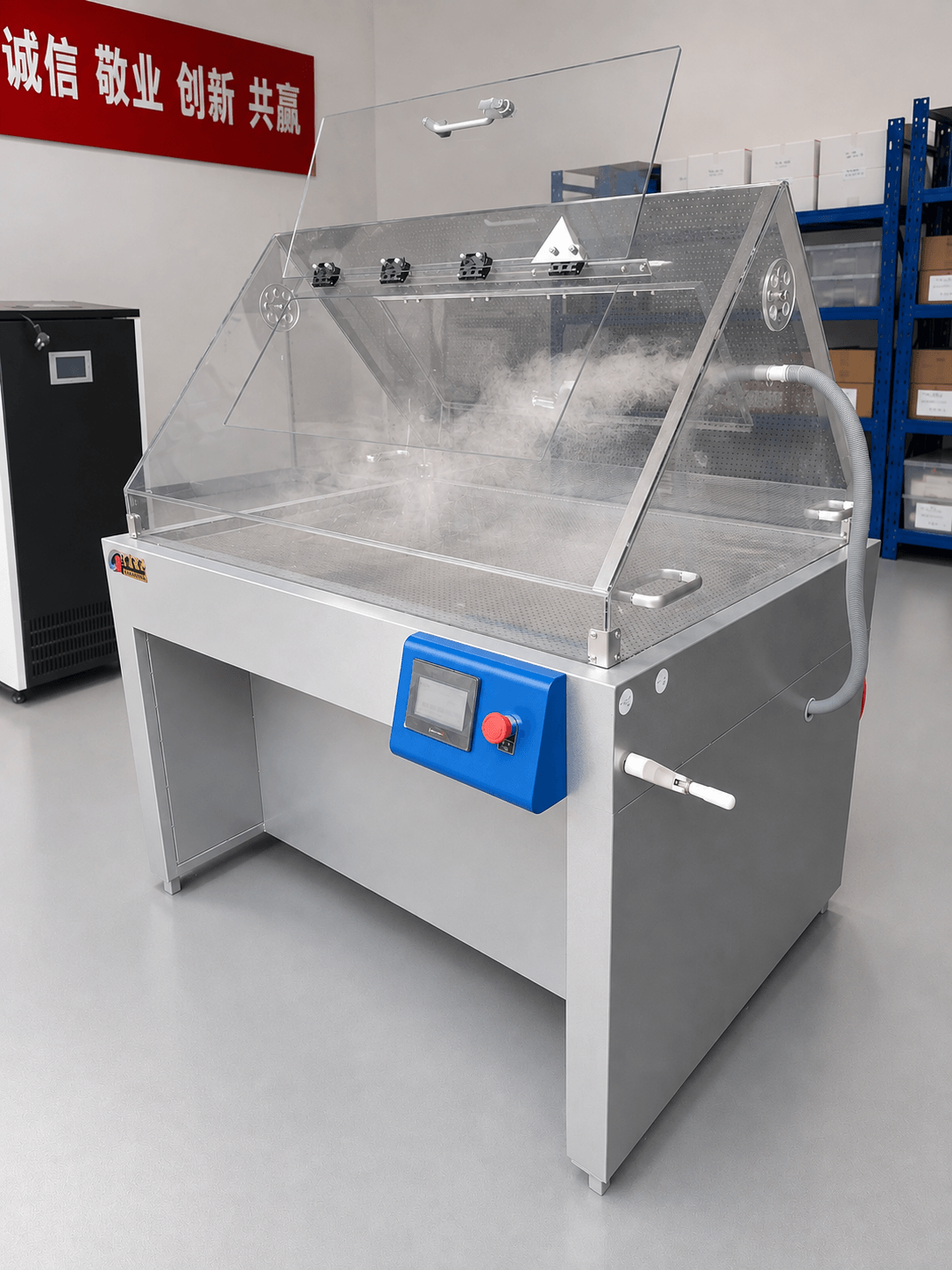 Vacuum suction table with ultrasonic humidification hood for paper conservation Vacuum suction table with ultrasonic humidification hood for paper conservation