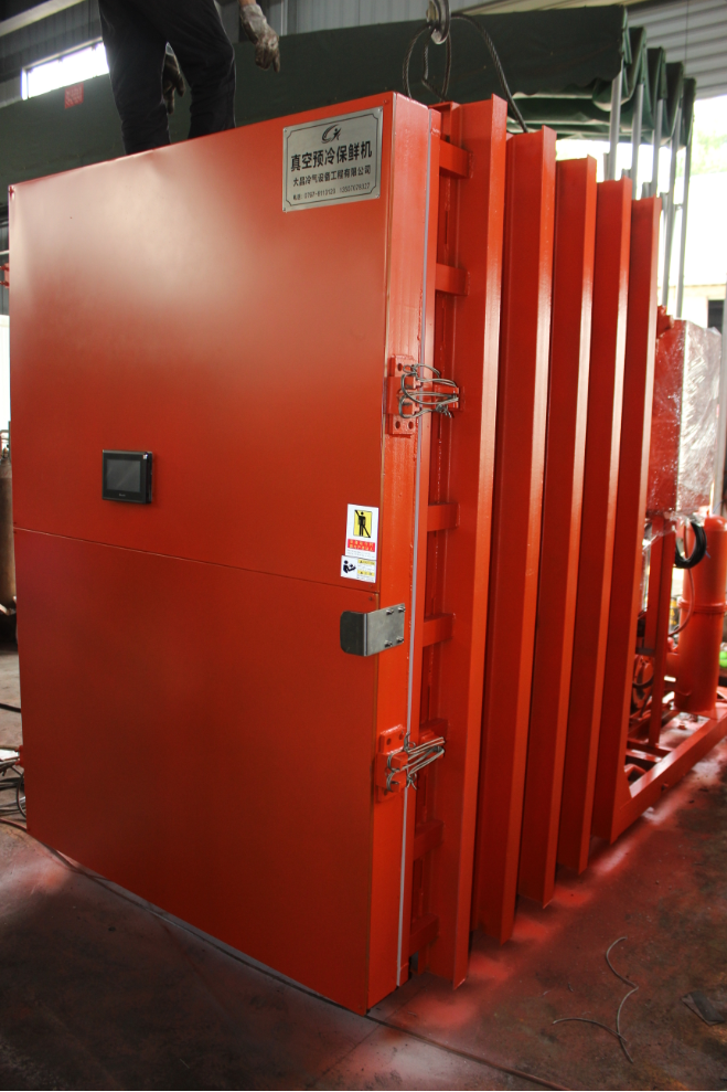 Precision on-site installation of the vacuum pre-cooler, ensuring rapid integration into the farm's daily agricultural processing workflow.