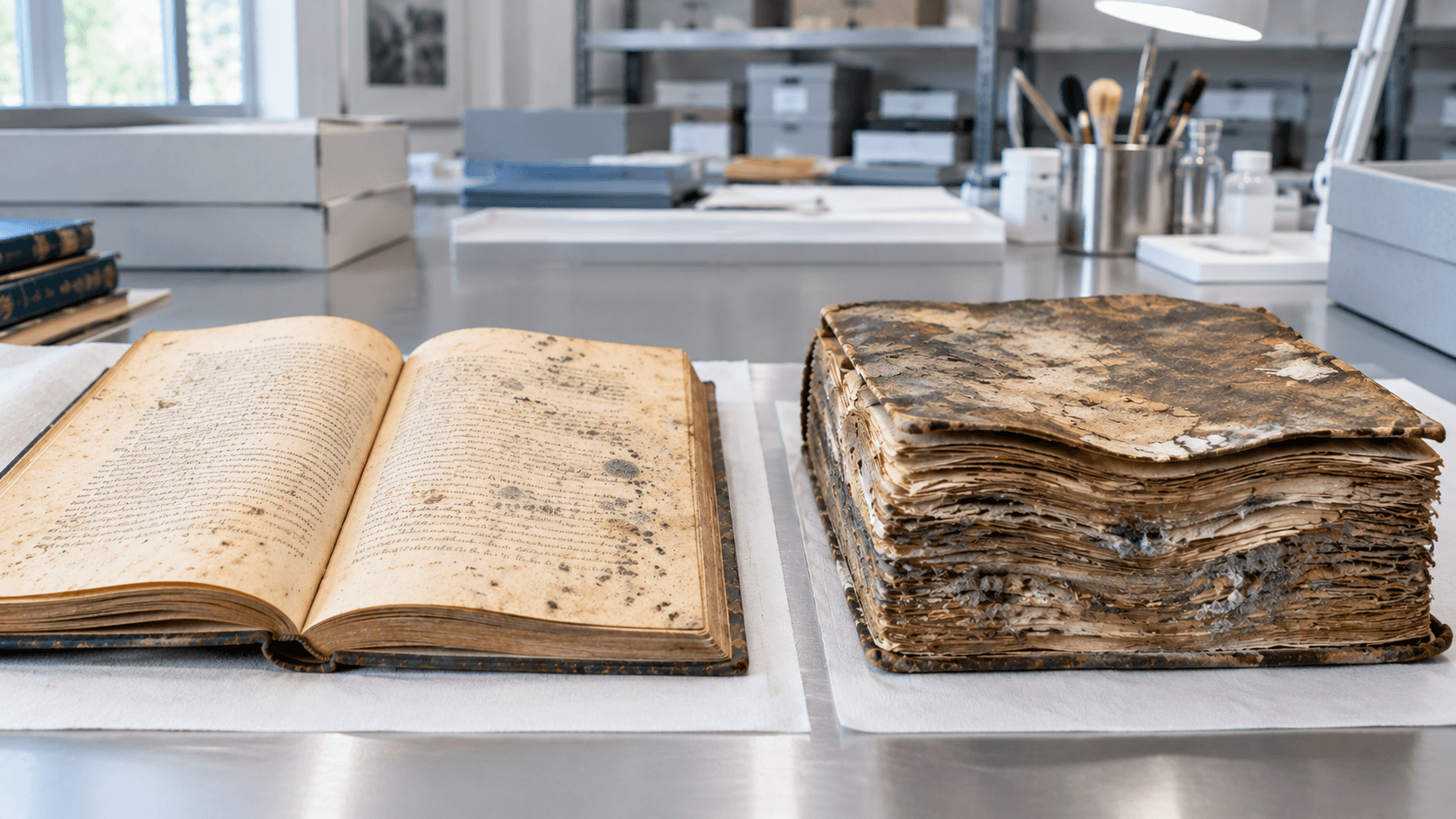 Comparing superficial book odor with severe mold aggregation requiring institutional mold remediation for books Comparing superficial book odor with severe mold aggregation requiring institutional mold remediation for books